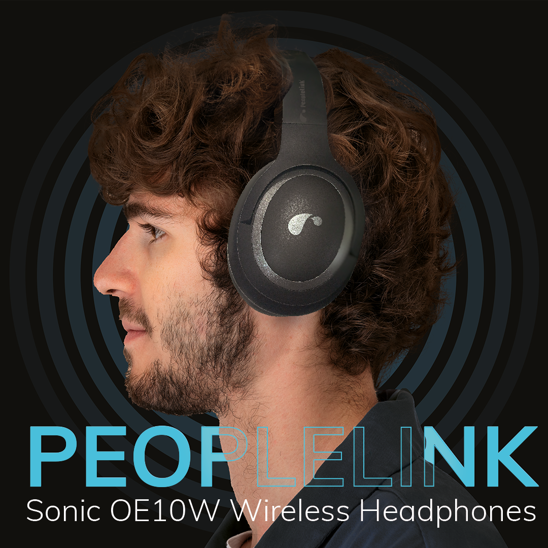 PeopleLink Sonic Bluetooth Headphones - Wireless, Active Noise Cancelling , Over the ear headphones, 14 hours battery, Use for Music, Calls, Podcasts, Zoom or Teams Meetings.